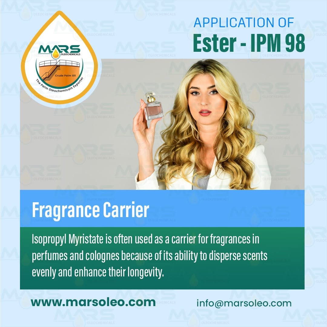 Isopropyl Myristate IPM-98 functions as an effective fragrance carrier that improves scent distribution, stability, and longevity in perfume and personal care formulations.