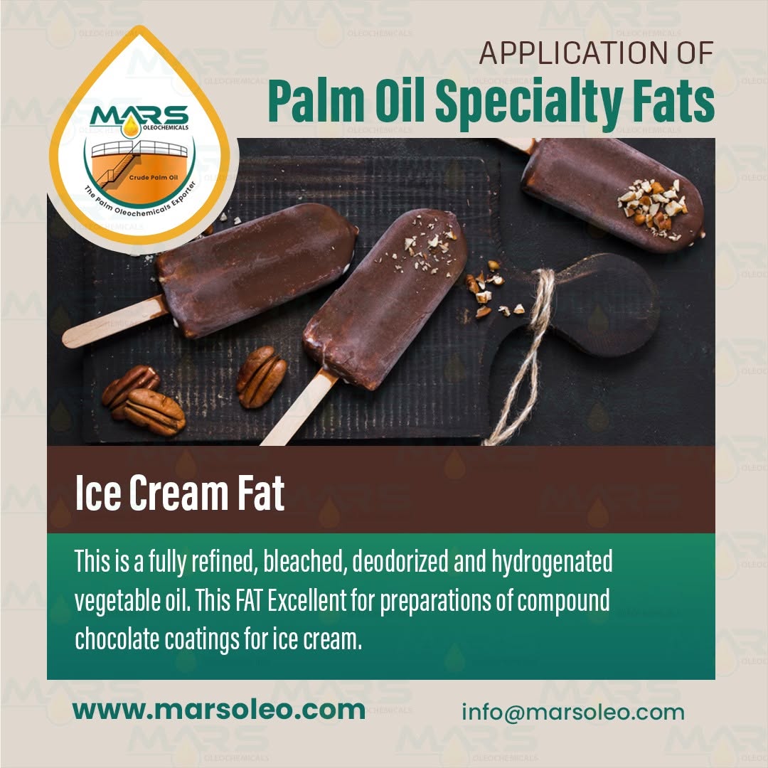 Palm Oil Specialty Fats for ice cream coatings, compound chocolate applications, frozen desserts and confectionery manufacturing.