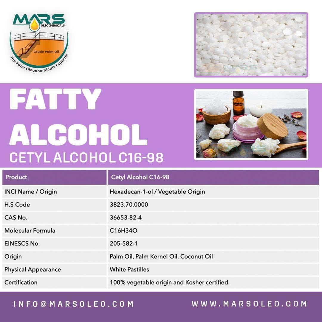 Cetyl Alcohol C16-98 specification white pastilles and cosmetic cream applications