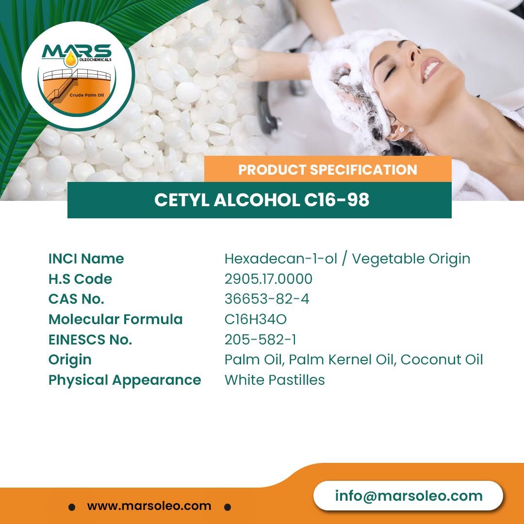 Cetyl Alcohol C16-98 Palm Based Fatty Alcohol Supplier Malaysia