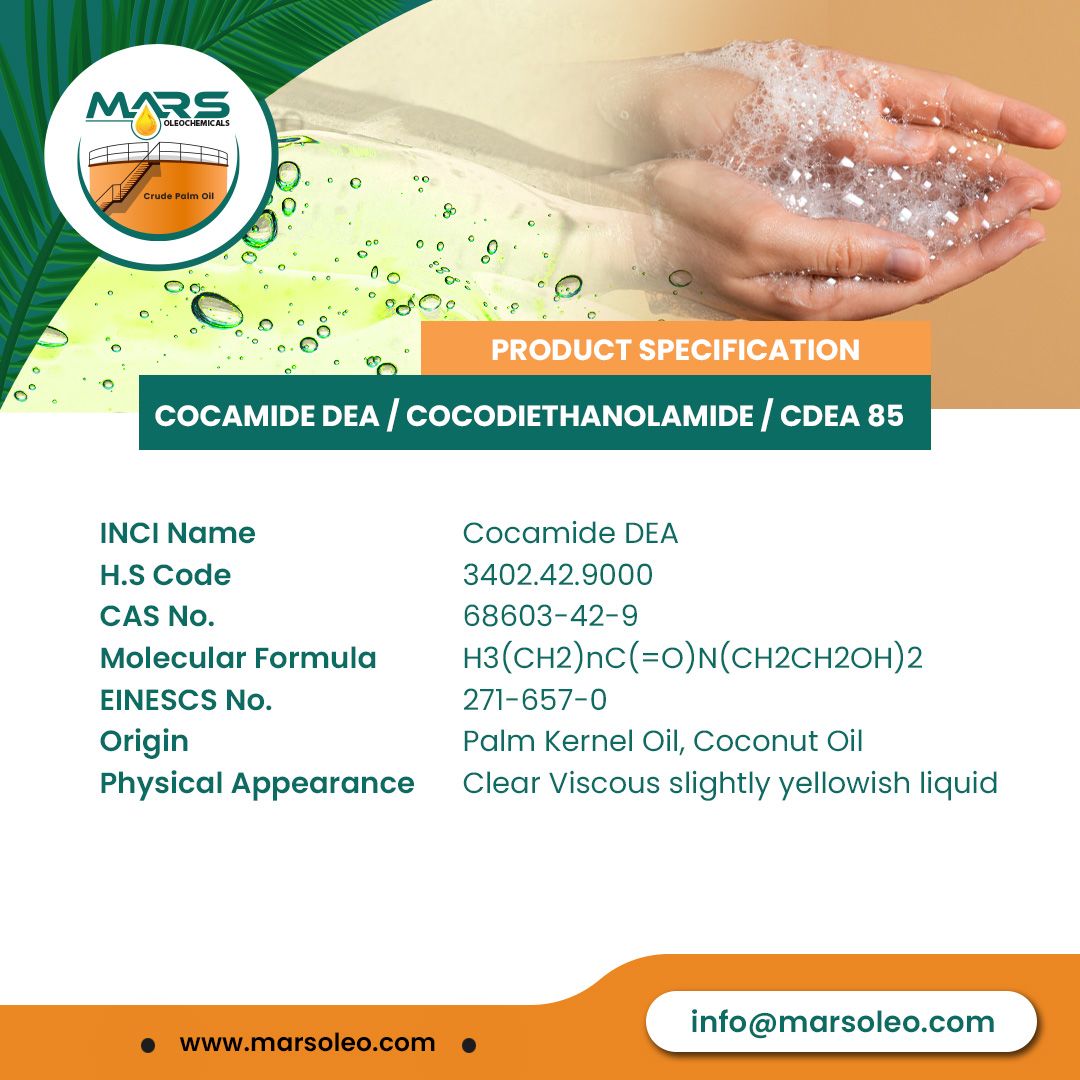 Cocamide DEA (CDEA 85) Malaysia supplier for cosmetics personal care and pharmaceutical applications