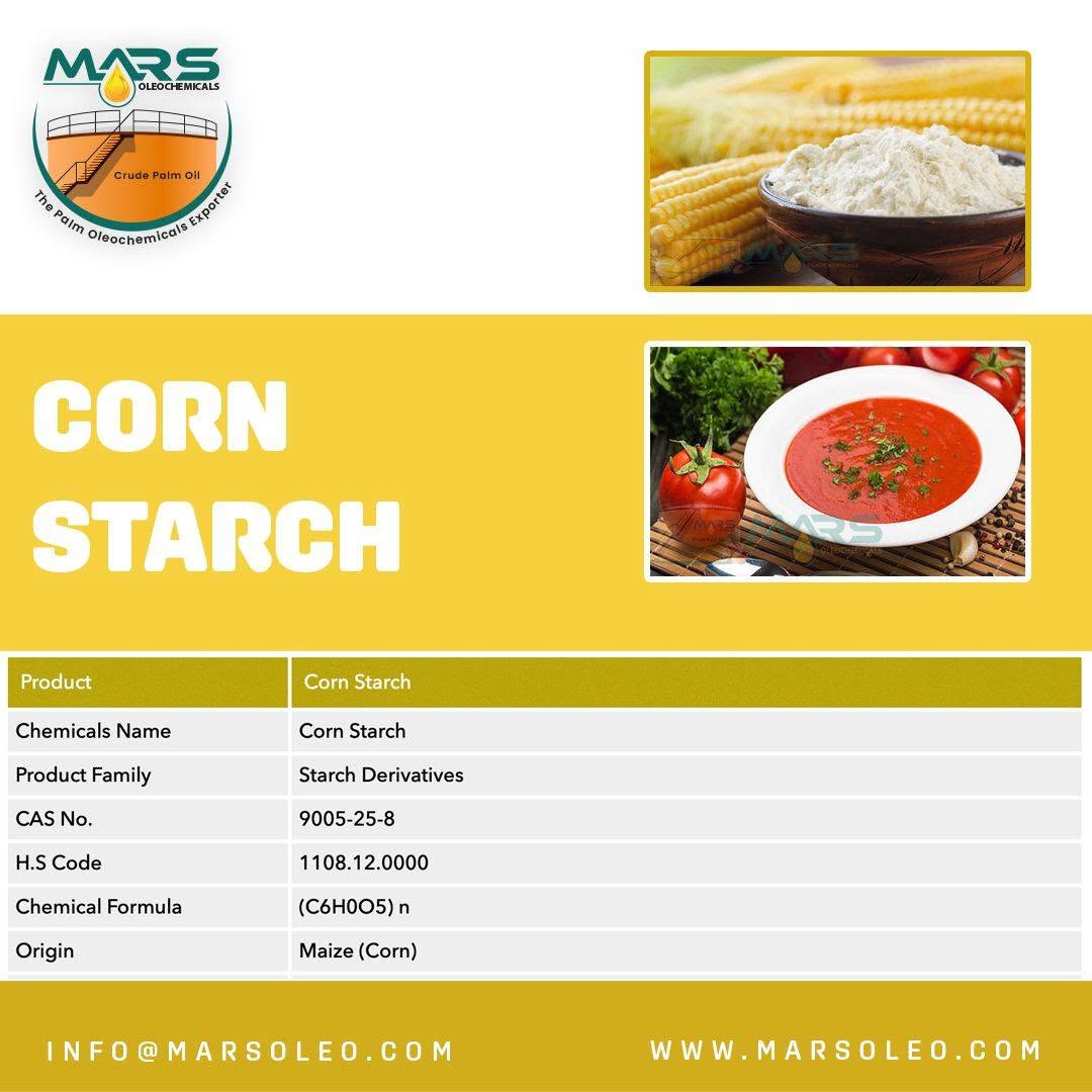 Corn Starch specification maize starch powder, corn kernels and food thickening applications.