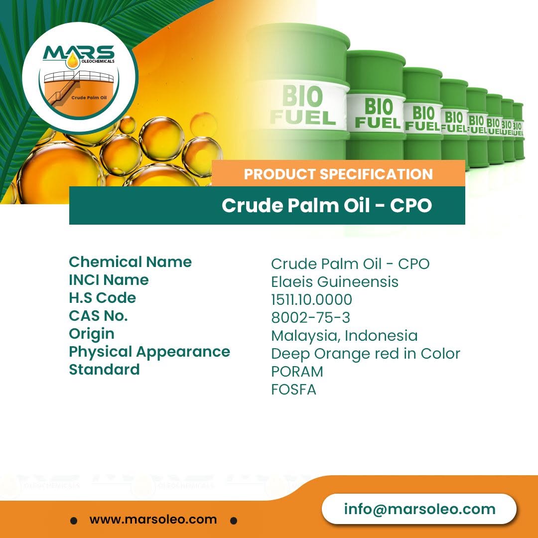 Crude Palm Oil CPO Supplier Malaysia Indonesia Biodiesel Oleochemical Raw Material