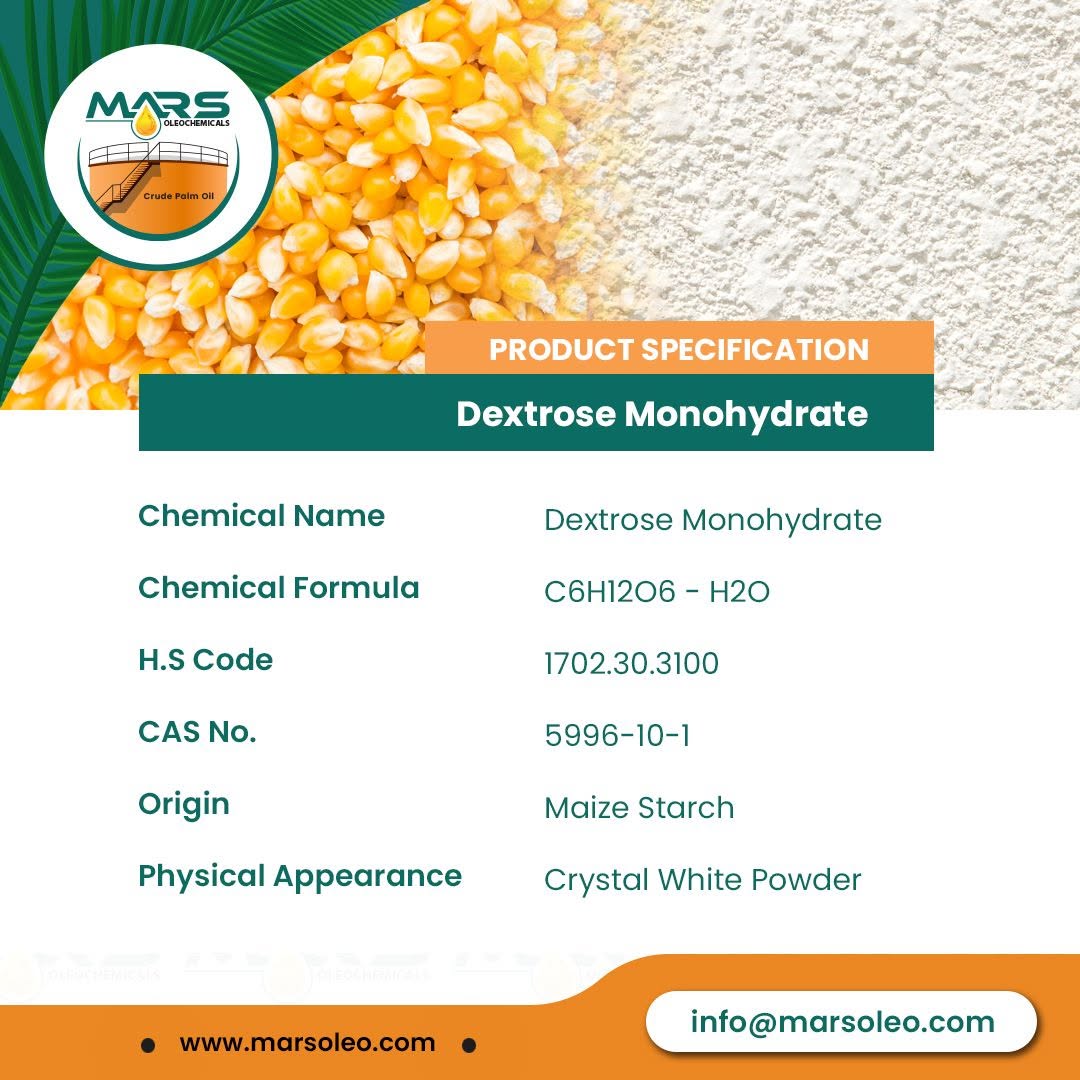 Premium Dextrose Monohydrate (Glucose Monohydrate) manufactured from maize starch for food, beverage, pharmaceutical and nutritional applications.