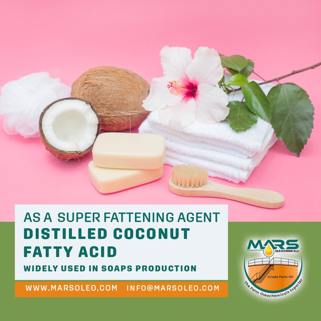 Mars Oleochemicals Distilled Coconut Fatty Acid featuring coconut, soap bars and personal-care applications.