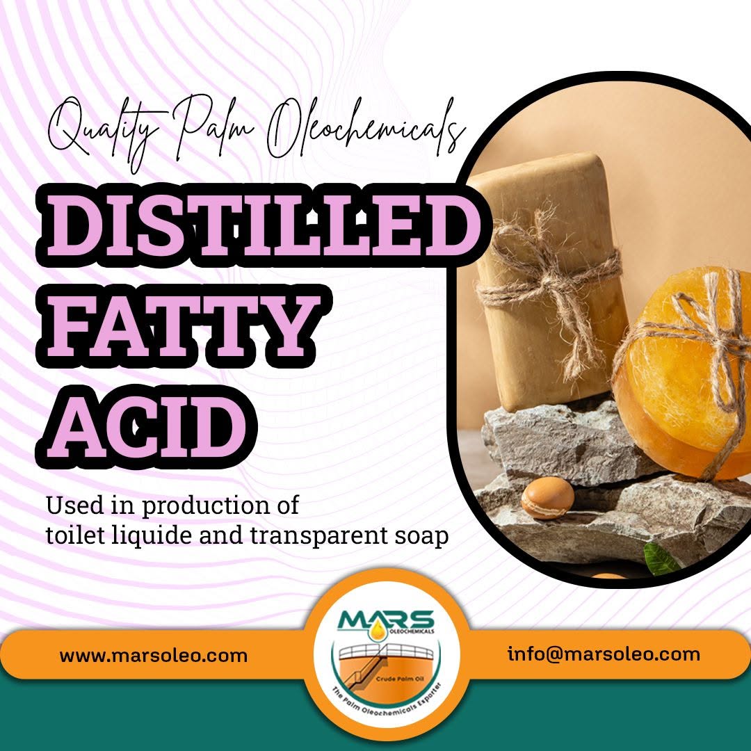 Mars Oleochemicals supplies high-quality Distilled Fatty Acid for toilet soap, transparent soap, cleansing products and selected oleochemical applications worldwide.