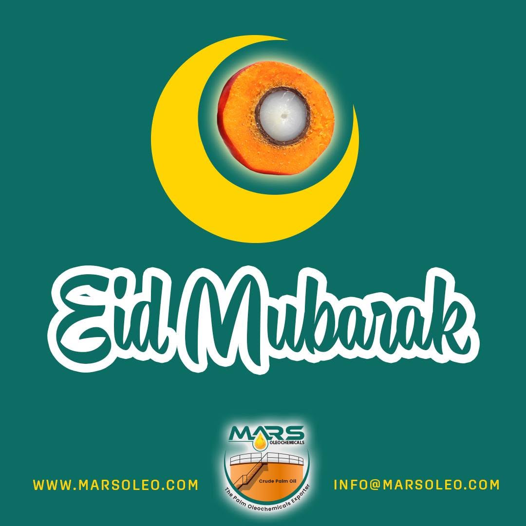 Eid Mubarak and Selamat Hari Raya Aidilfitri 2025 featuring palm fruit and Mars Oleochemicals branding.
