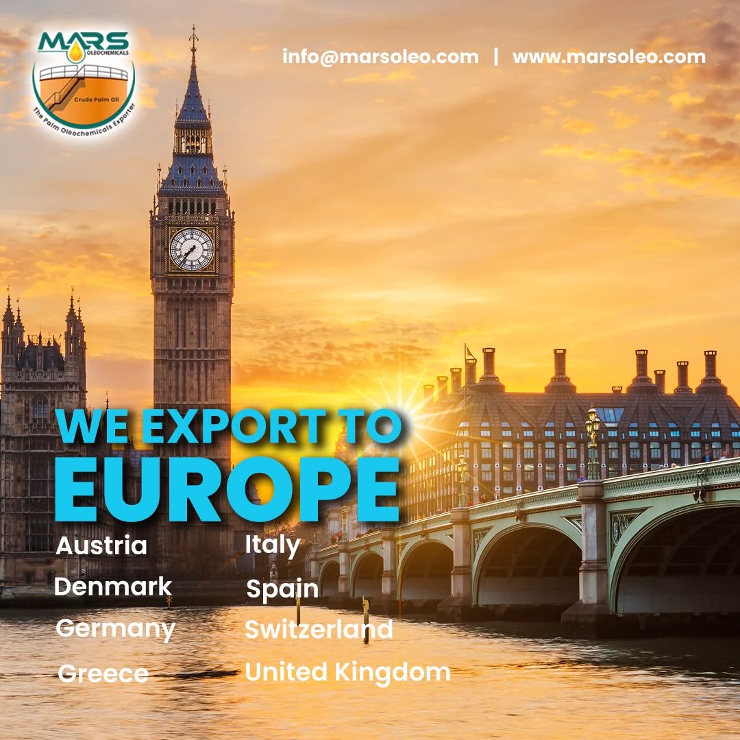 Palm Oil & Palm Oleochemicals Exporter to Europe from Malaysia