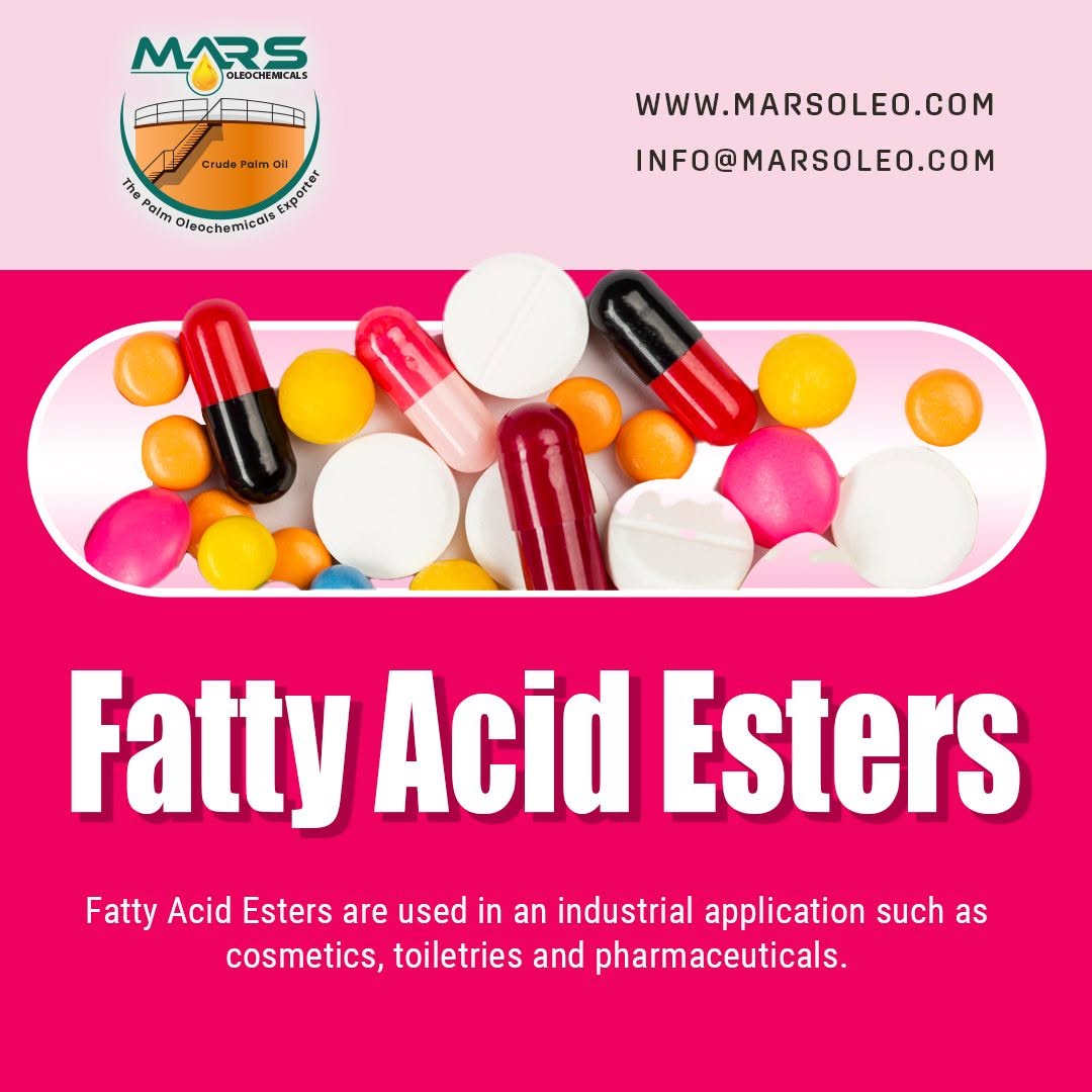 Mars Oleochemicals Fatty Acid Esters featuring pharmaceutical dosage forms representing cosmetic and specialty formulation applications.