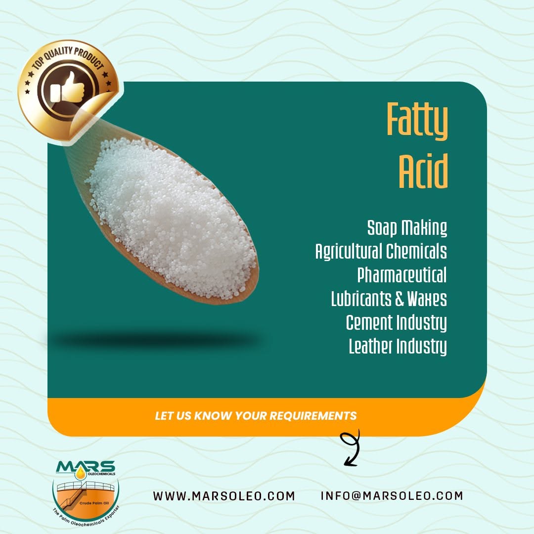 fatty acid spoon representing soap, lubricant, pharmaceutical, agriculture, cement and leather applications.