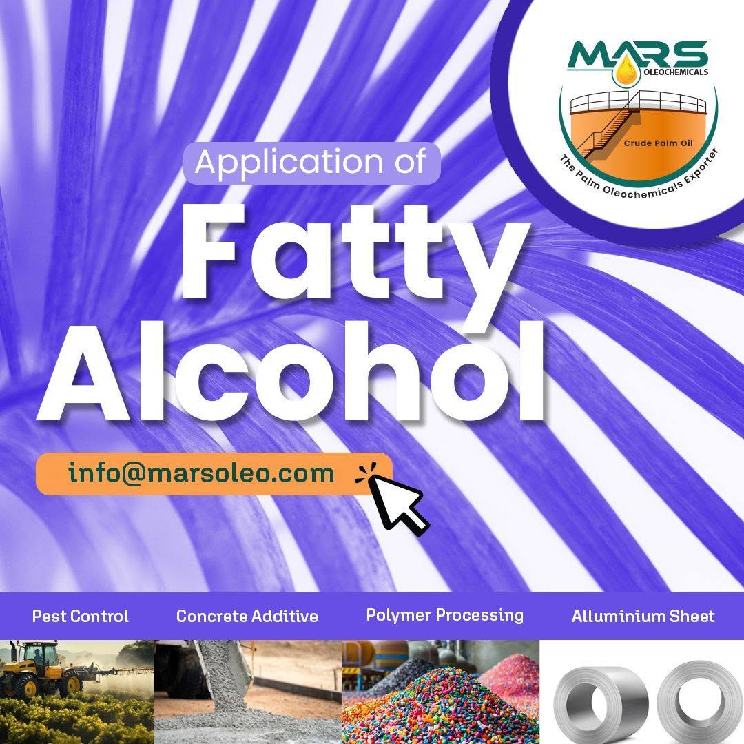 Palm-based fatty alcohol is widely used in construction chemicals, polymers, pest control formulations, surfactants and industrial manufacturing applications.