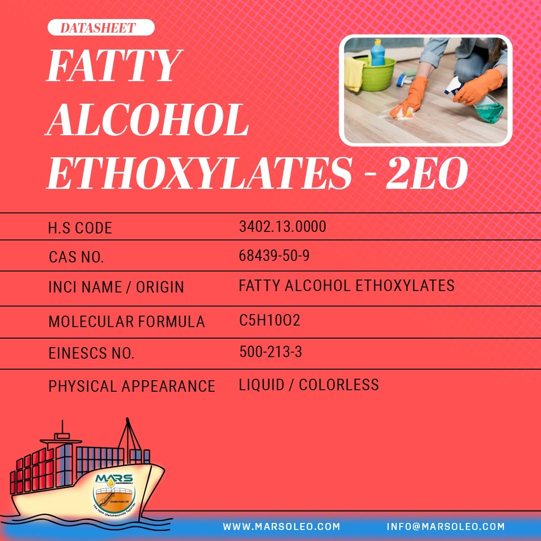 Fatty Alcohol Ethoxylates 2EO datasheet C12-C14 nonionic surfactant for detergents, cleaners and industrial formulations.