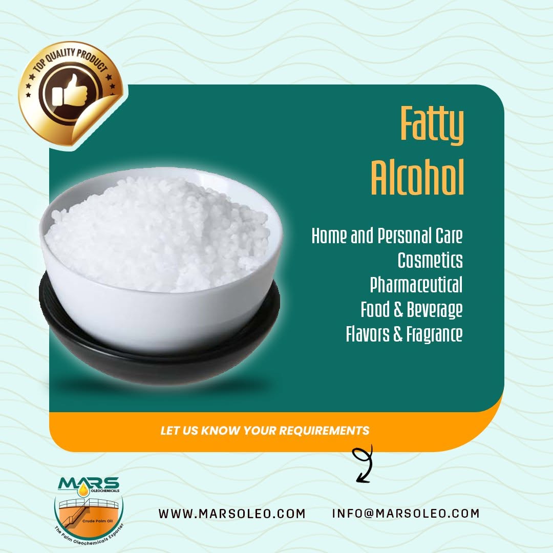 Fatty Alcohol representing personal care, cosmetics, pharmaceutical, surfactant and industrial applications.