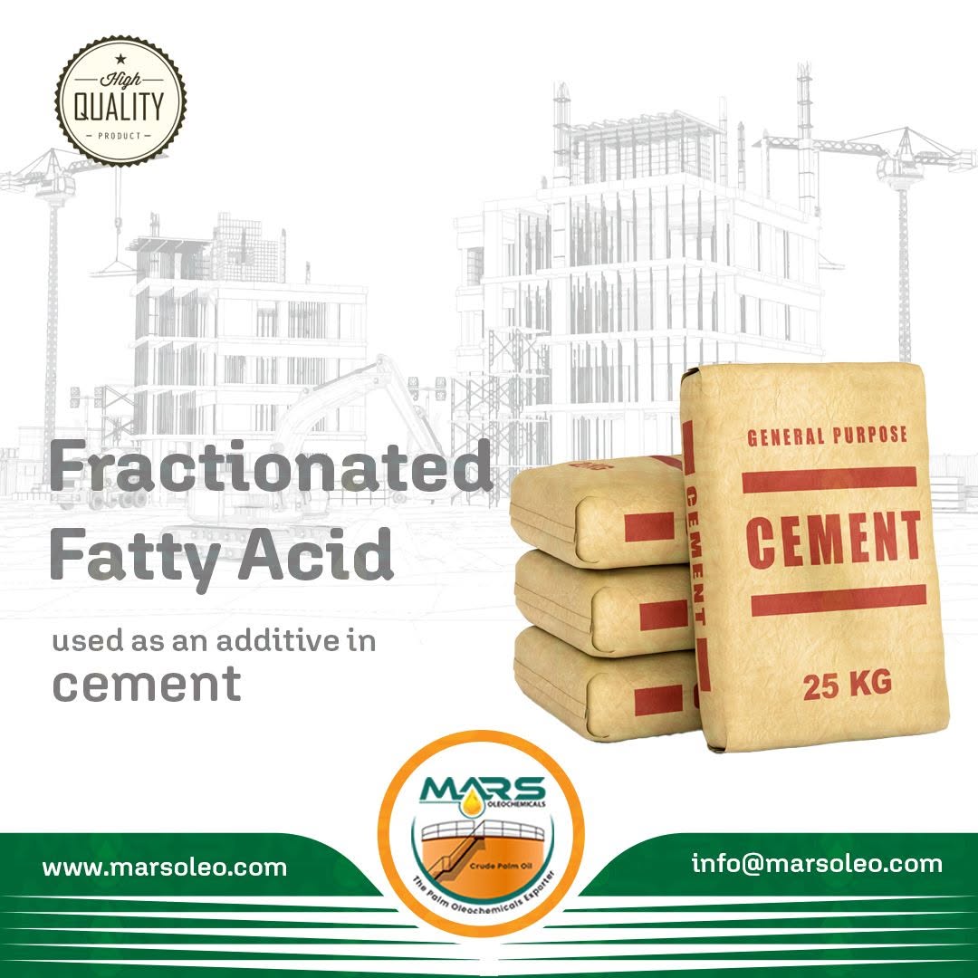 Fractionated Fatty Acid used as cement additive and grinding aid supplied by Mars Oleochemicals