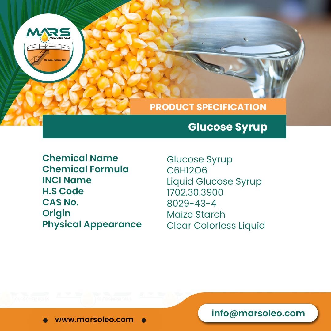 Glucose Syrup clear colorless liquid derived from maize starch