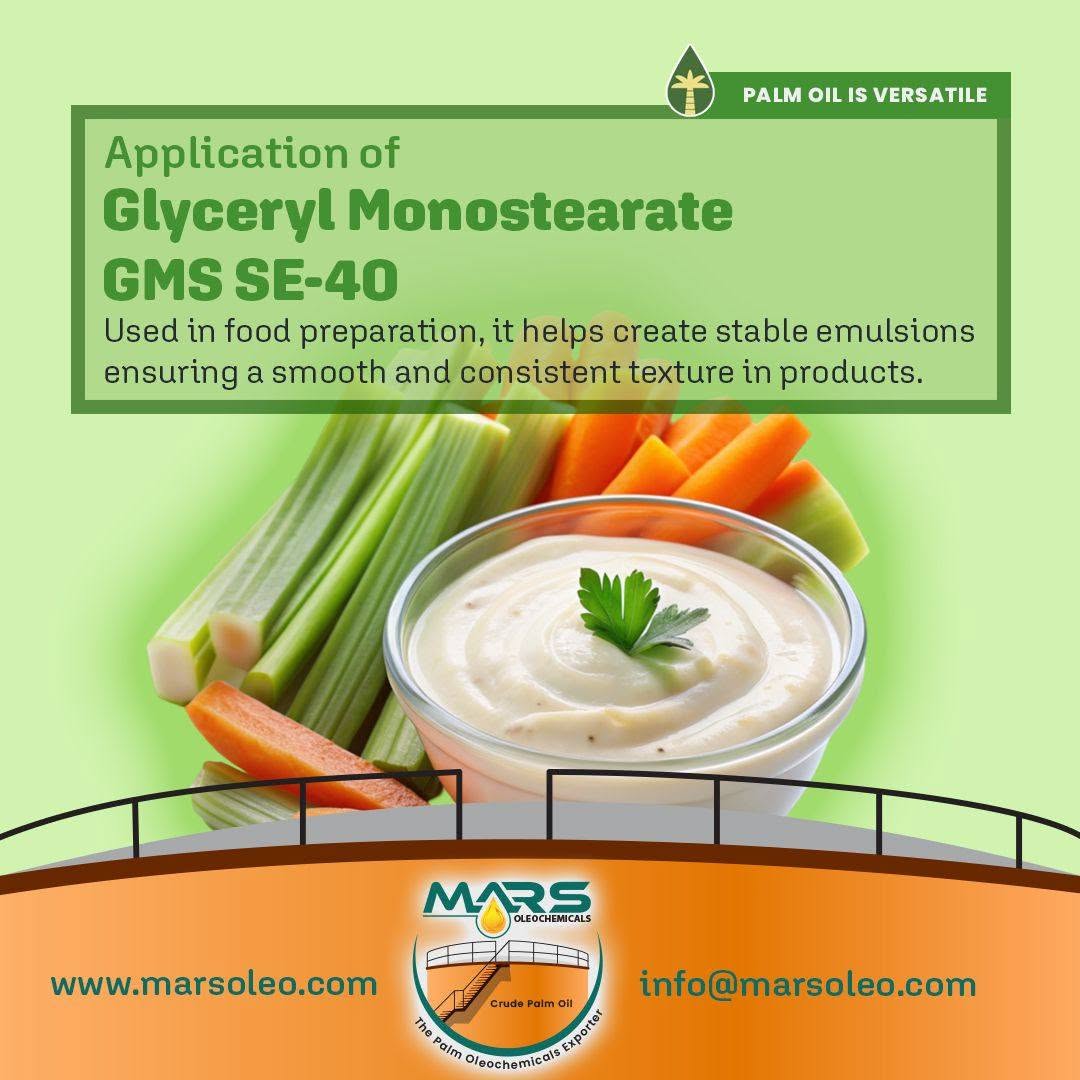 Glyceryl Monostearate GMS SE-40 supports emulsification, texture, stability and processing performance across diverse food formulations