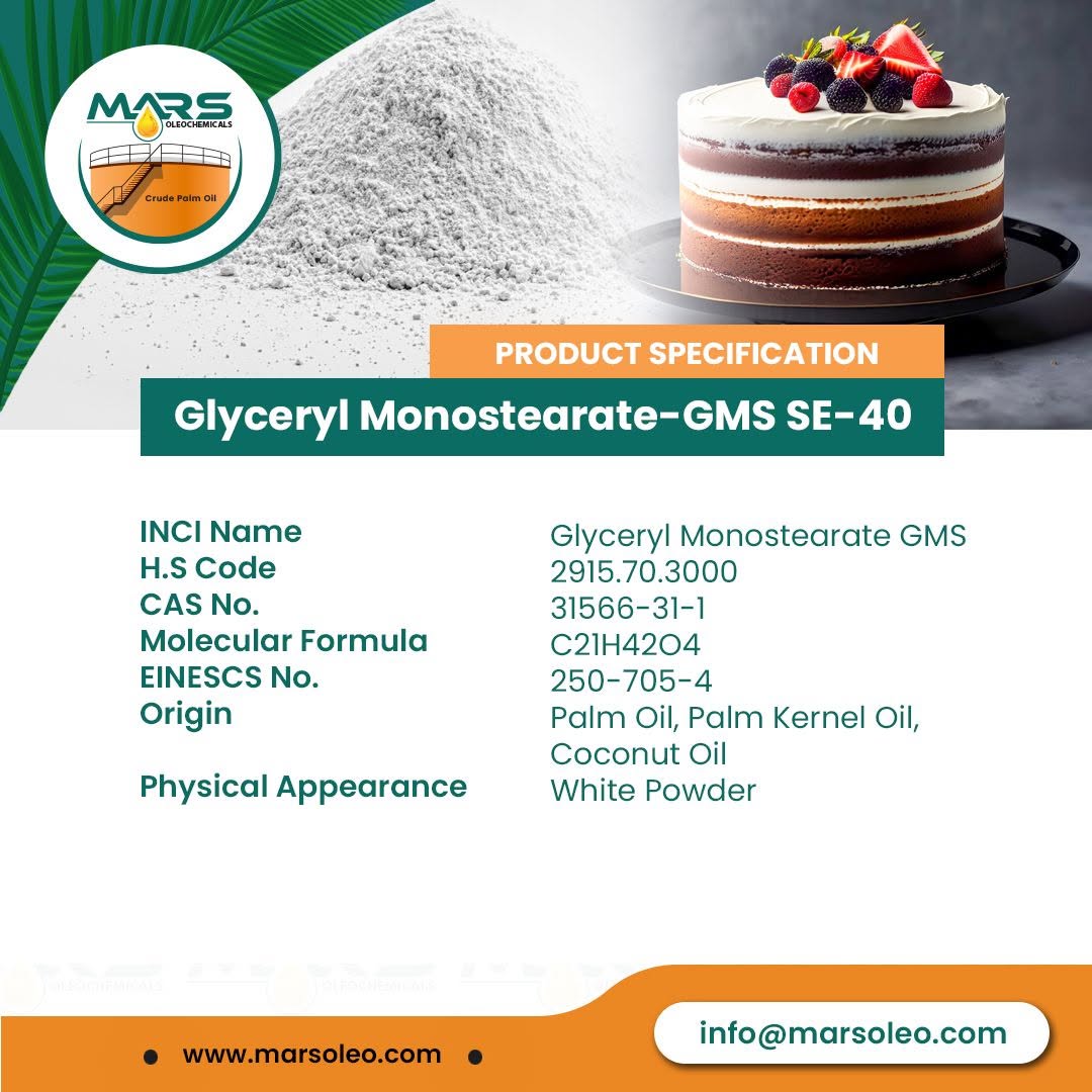 Glyceryl Monostearate GMS SE-40 Palm Based Food Emulsifier Supplier Malaysia