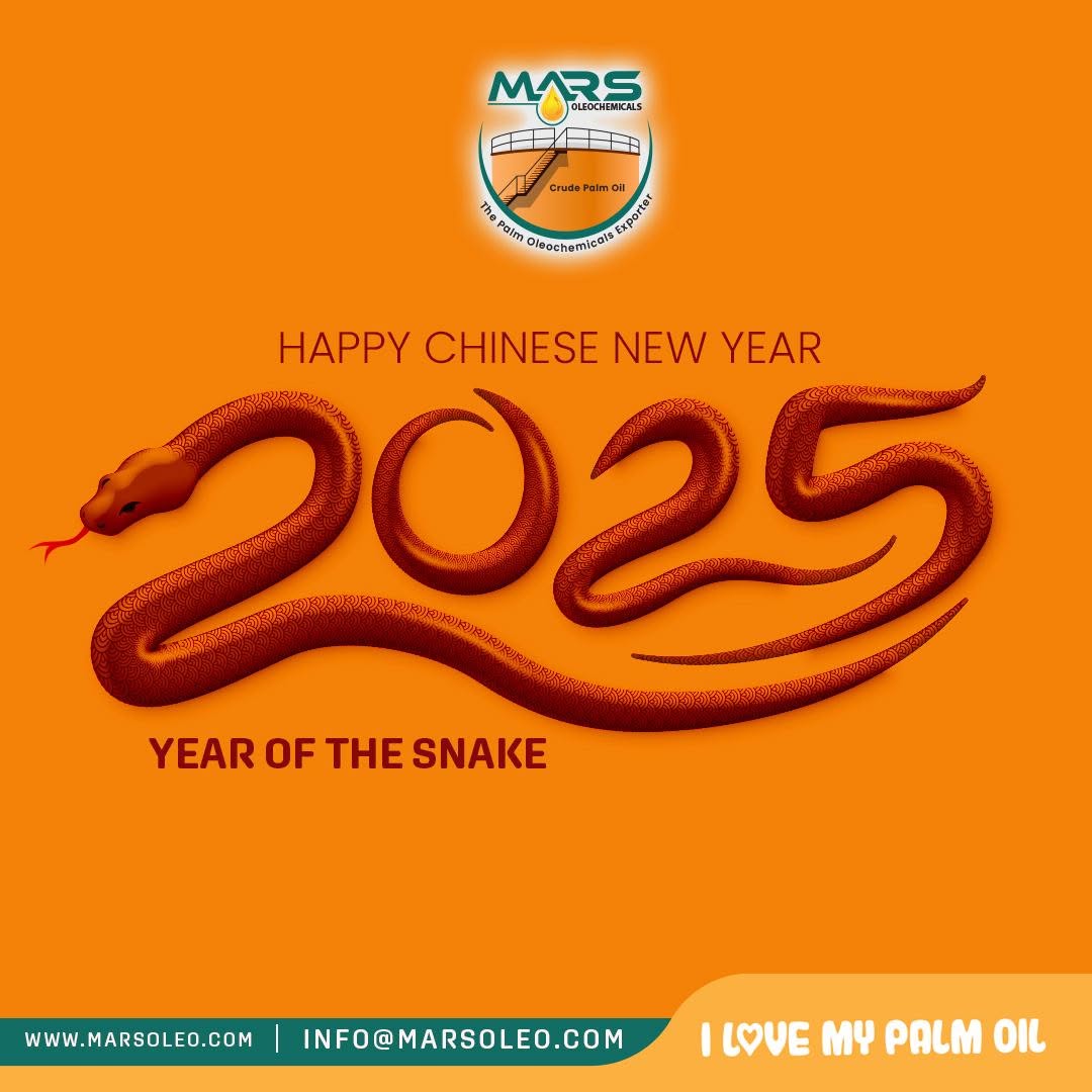 Mars Oleochemicals Happy Chinese New Year 2025 featuring a red snake forming 2025, celebrating the Year of the Snake.