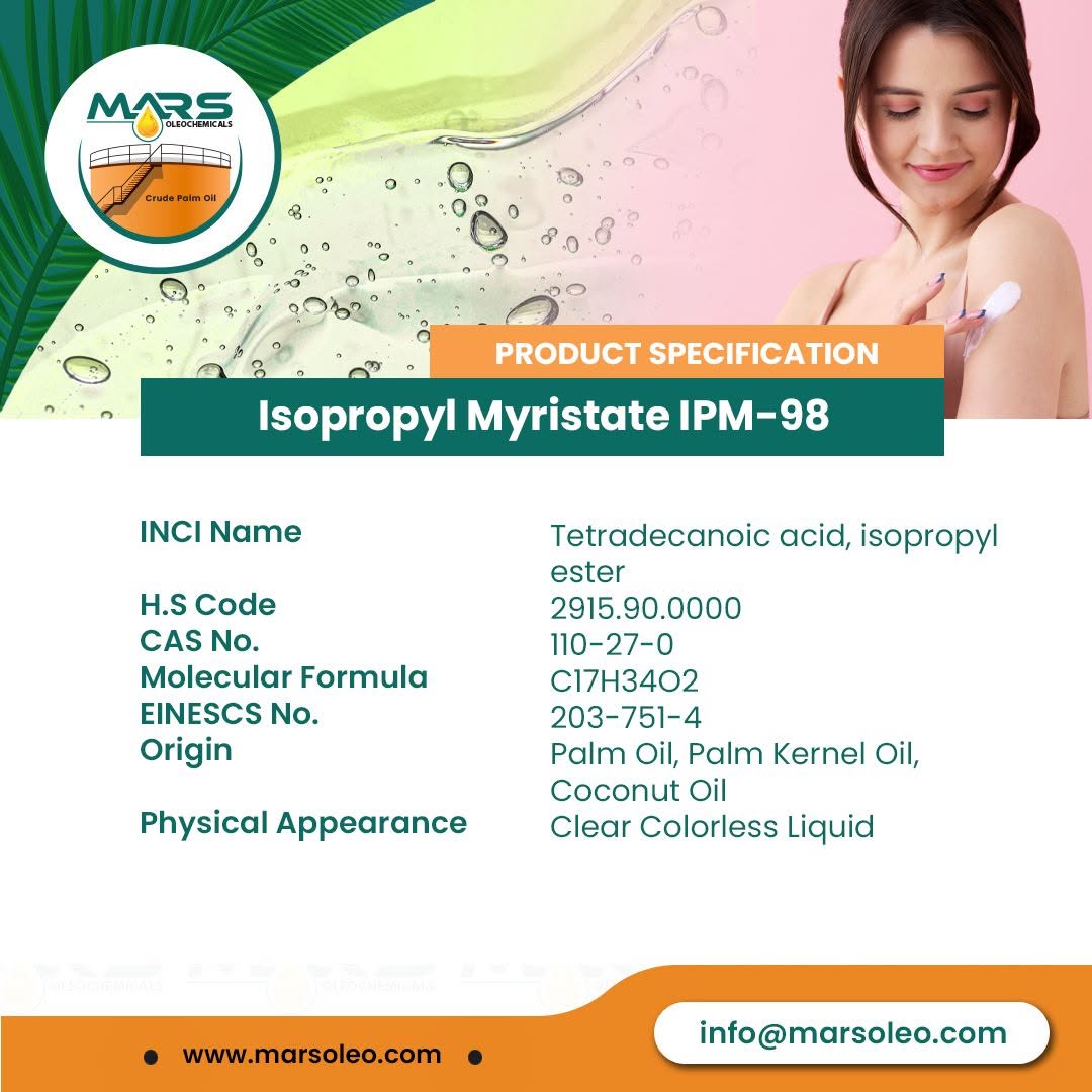 Isopropyl Myristate IPM-98 Palm Based Cosmetic Ester Supplier Malaysia