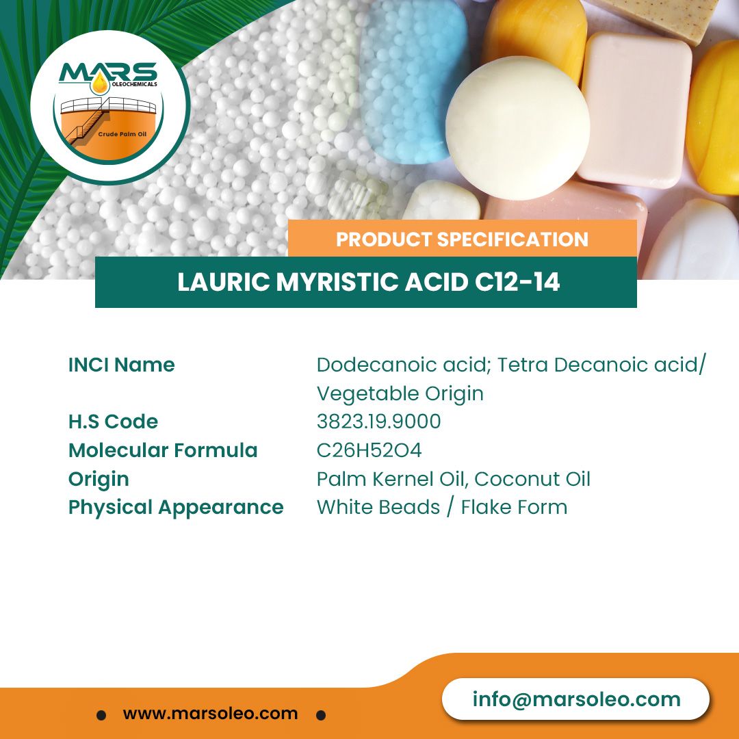 Lauric Myristic Acid C12-14 Malaysia supplier palm kernel oil fatty acid for soaps detergents cosmetics surfactants and industrial formulations