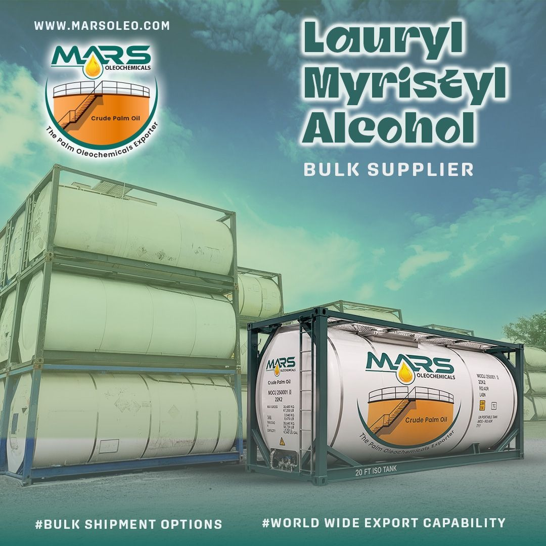 Lauryl Myristyl Alcohol bulk supplier with ISO tank and bulk shipment options by Mars Oleochemicals