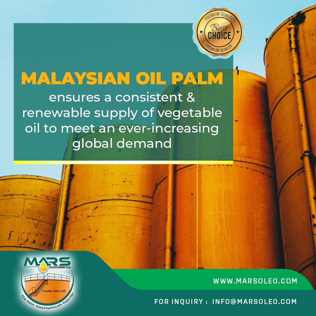 Malaysian oil palm production and renewable vegetable oil supply for global markets.