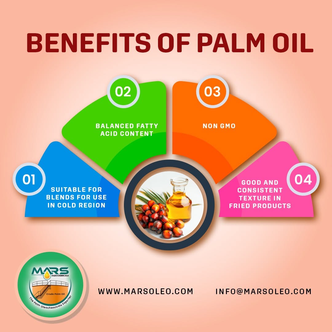 Mars Oleochemicals Benefits of Palm Oil frying texture, fatty acid composition, blending and non-GMO positioning.
