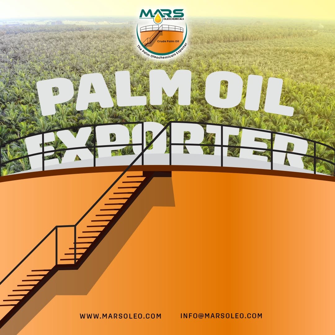 Mars Oleochemicals Palm Oil Exporter an oil palm plantation and crude palm oil storage tank representing Malaysian global supply