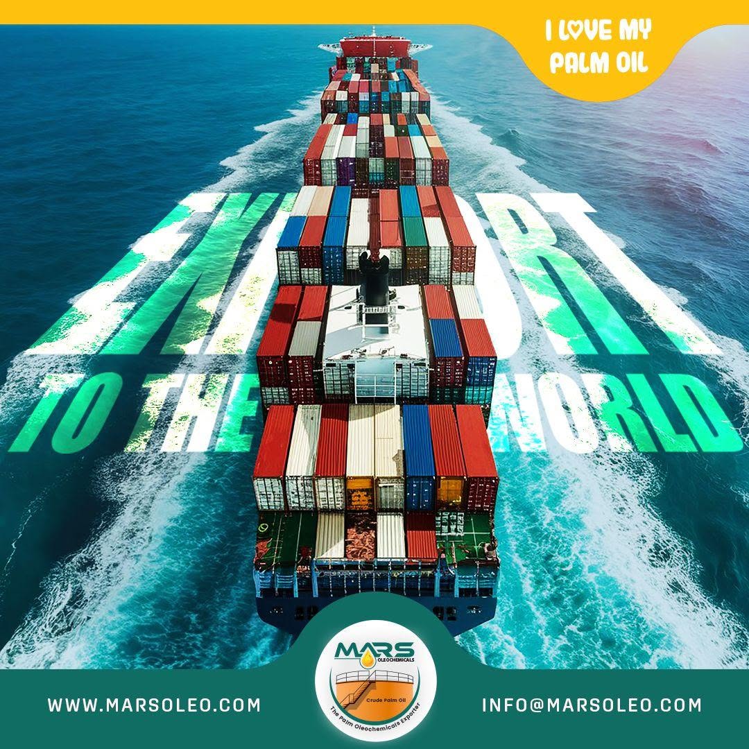 Container vessel at sea representing Malaysian palm oleochemicals exported to customers across global markets.