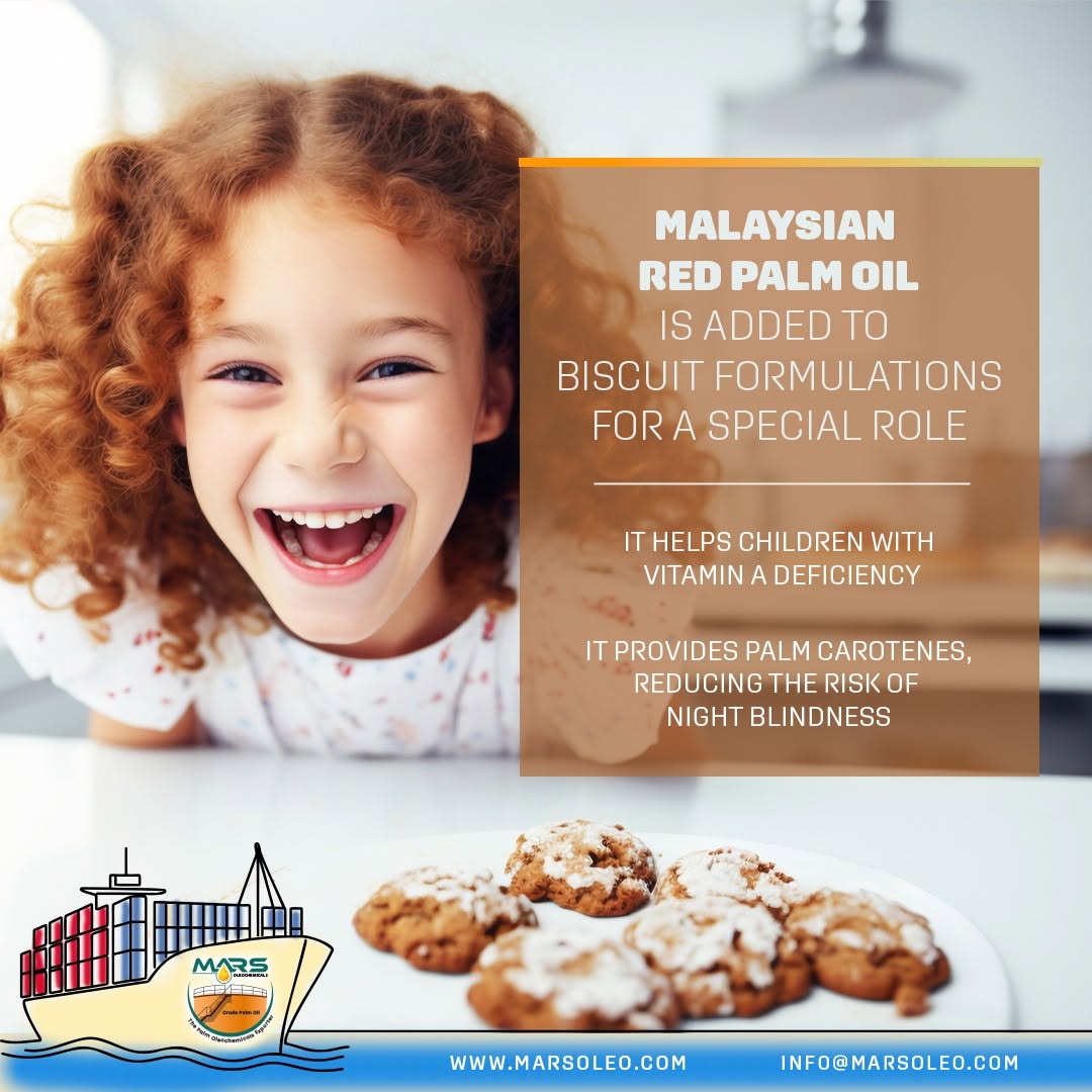 Malaysian red palm oil used in biscuit formulations as a natural source of beta-carotene and provitamin A carotenoids.