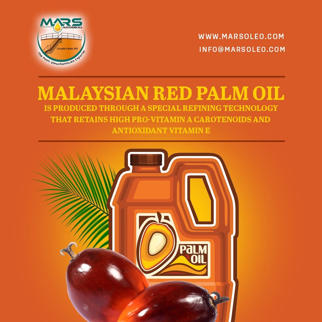 Malaysian Red Palm Oil with oil palm fruits representing naturally occurring carotenoids and vitamin E compounds.