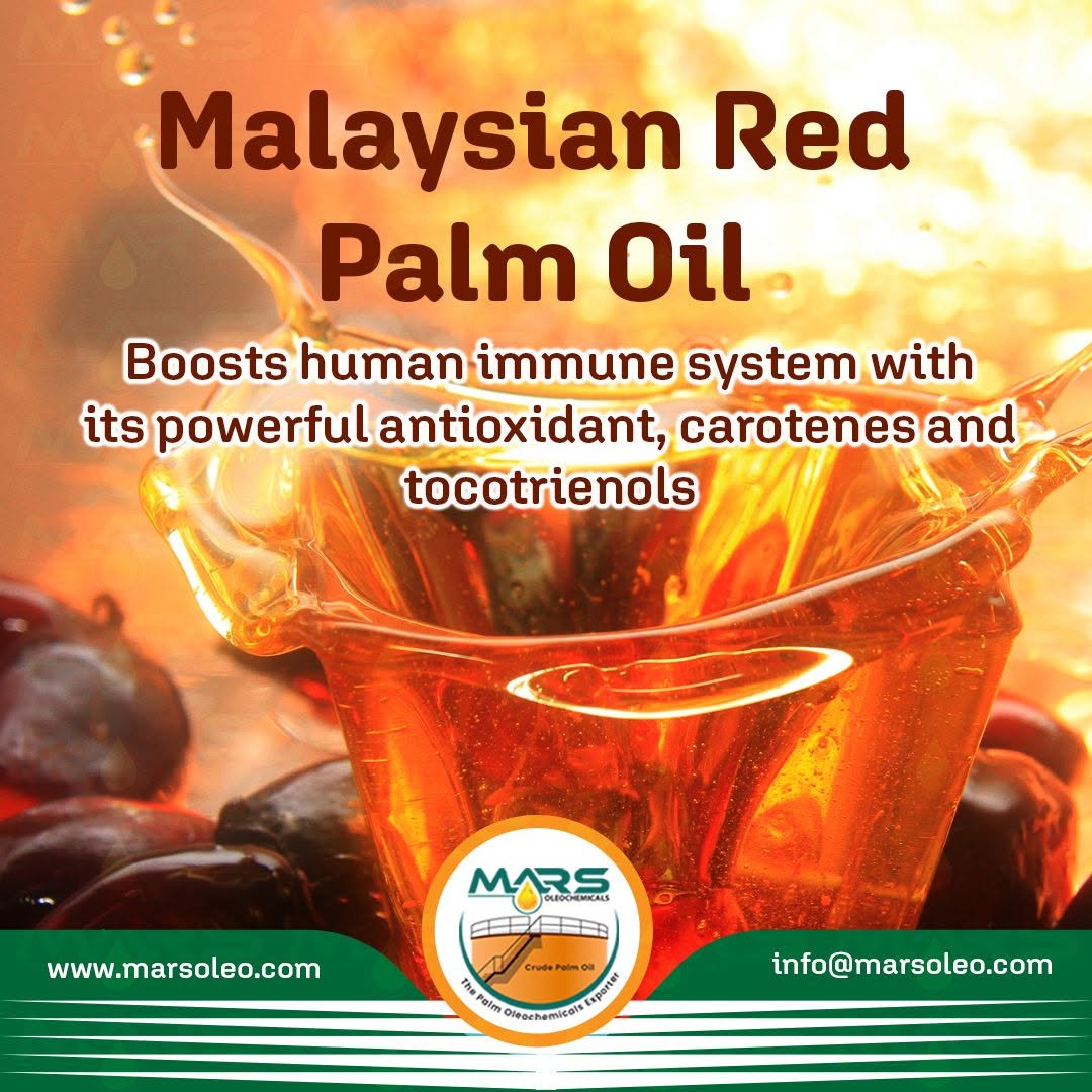Malaysian Red Palm Oil with rich red-orange color, natural carotenes and tocotrienols supplied by Mars Oleochemicals.