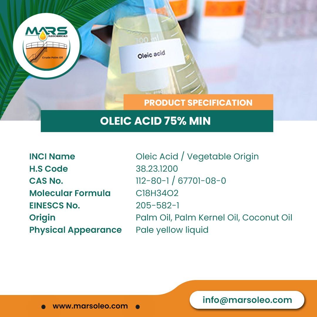 Oleic Acid 75% Min Palm Based Fatty Acid Supplier Malaysia