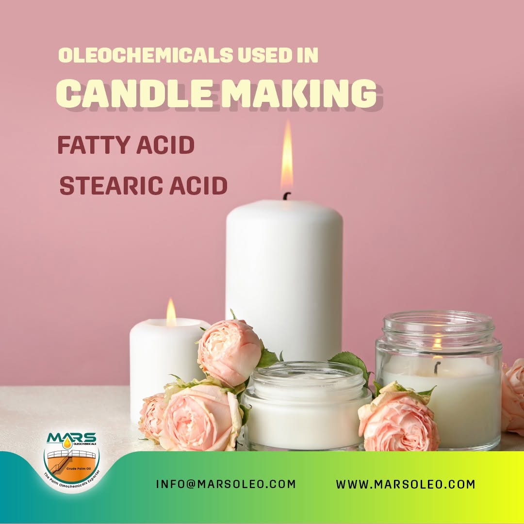 Oleochemicals Stearic Acid used in candle making and candle manufacturing.