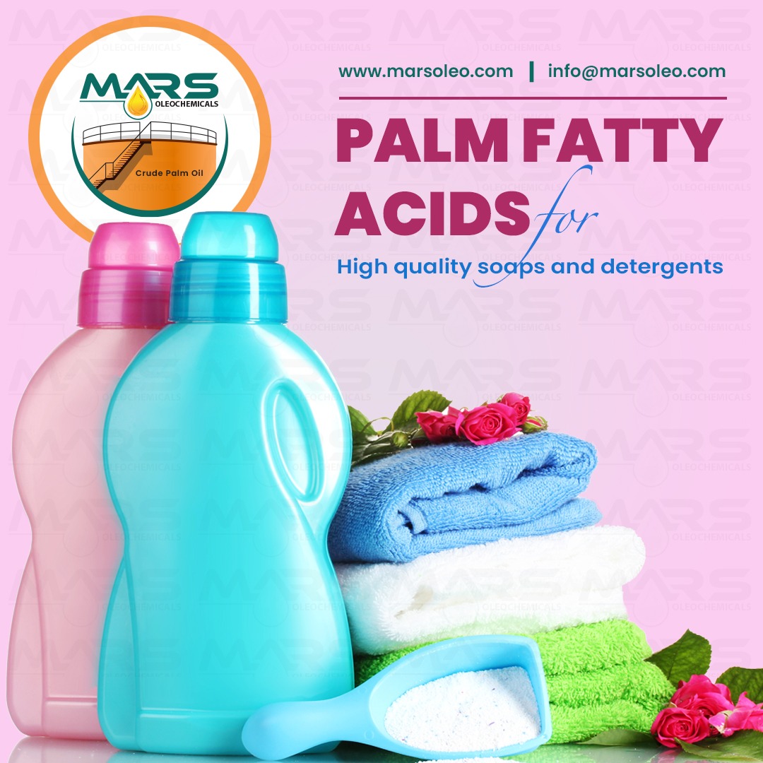 Palm fatty acids for high quality soap and detergent manufacturing supplied by Mars Oleochemicals Malaysia