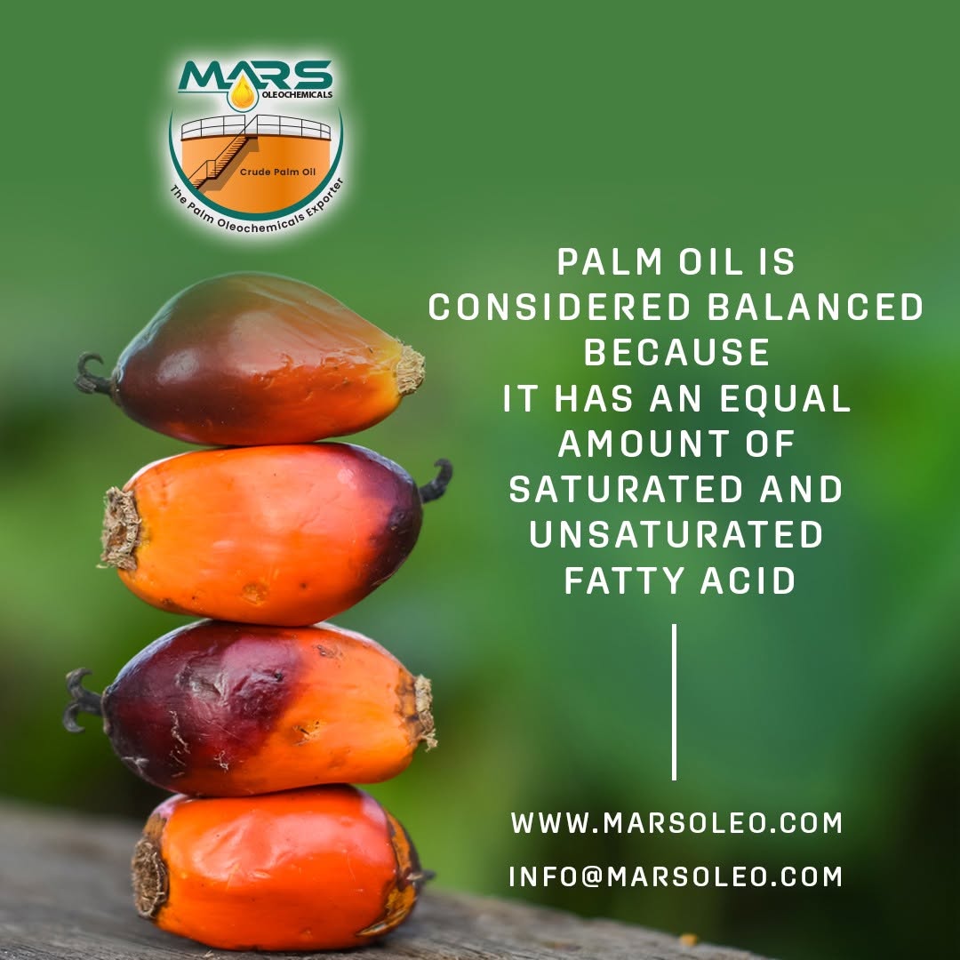 Mars Oleochemicals oil palm fruits and palm oil's saturated and unsaturated fatty acid composition.