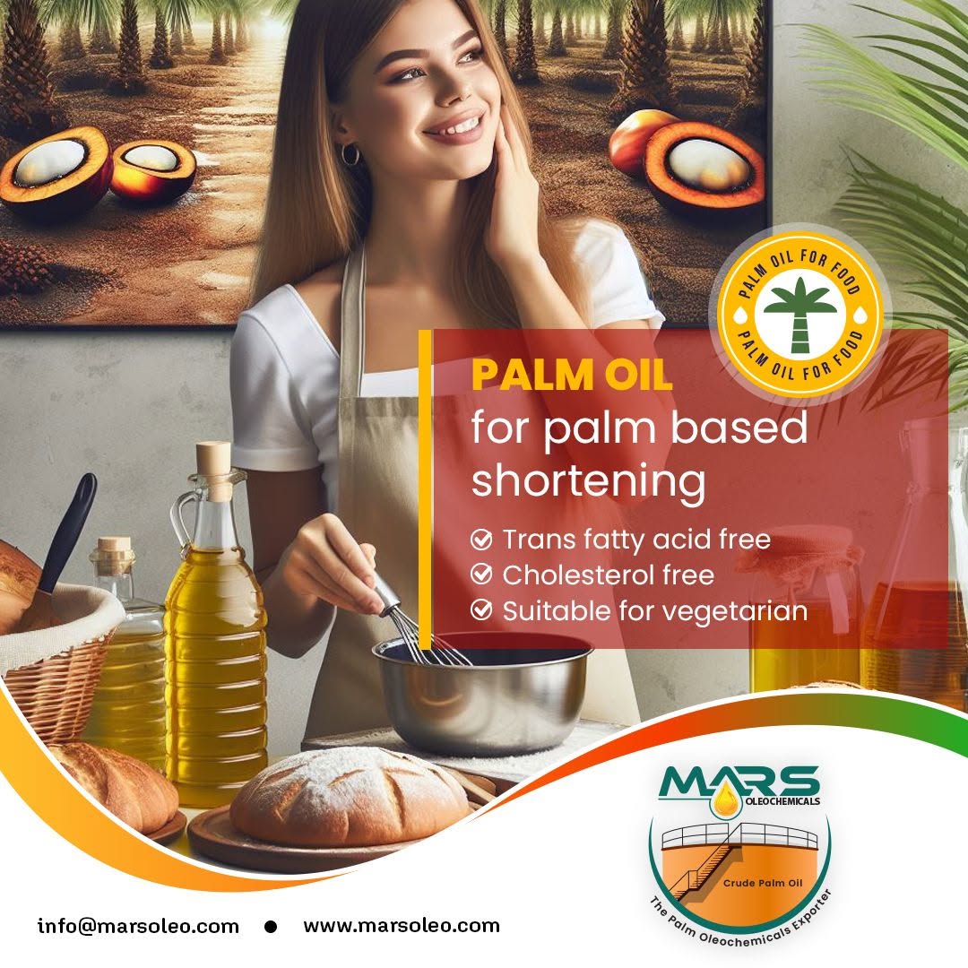 Mars Oleochemicals supplies high-quality Palm Oil for palm-based shortening, bakery fats, cakes, biscuits, pastries, confectionery and food manufacturing applications worldwide.