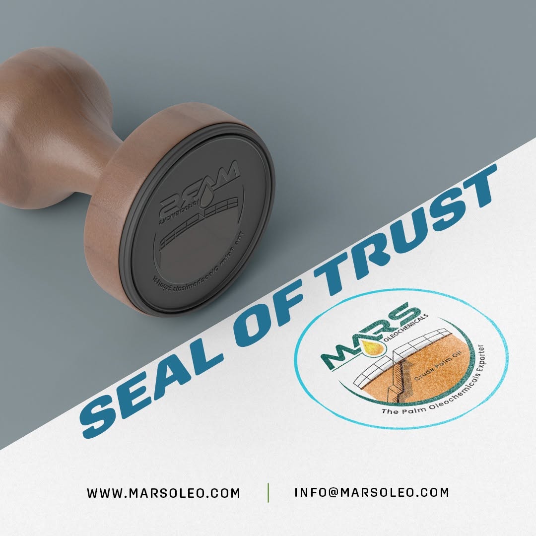 Mars Oleochemicals Seal of Trust representing palm oil and oleochemical product quality, specifications and documentation.