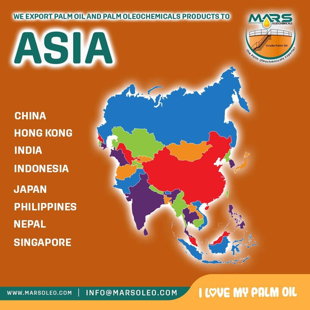 Asia Malaysian palm oil and palm oleochemical export markets served by Mars Oleochemicals.