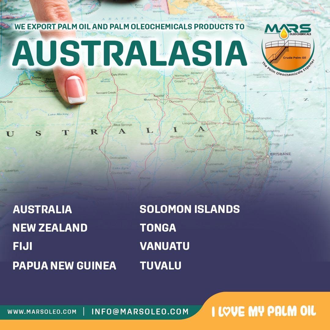 Malaysian palm oil and oleochemical exports to Australia, New Zealand and Pacific Island markets.