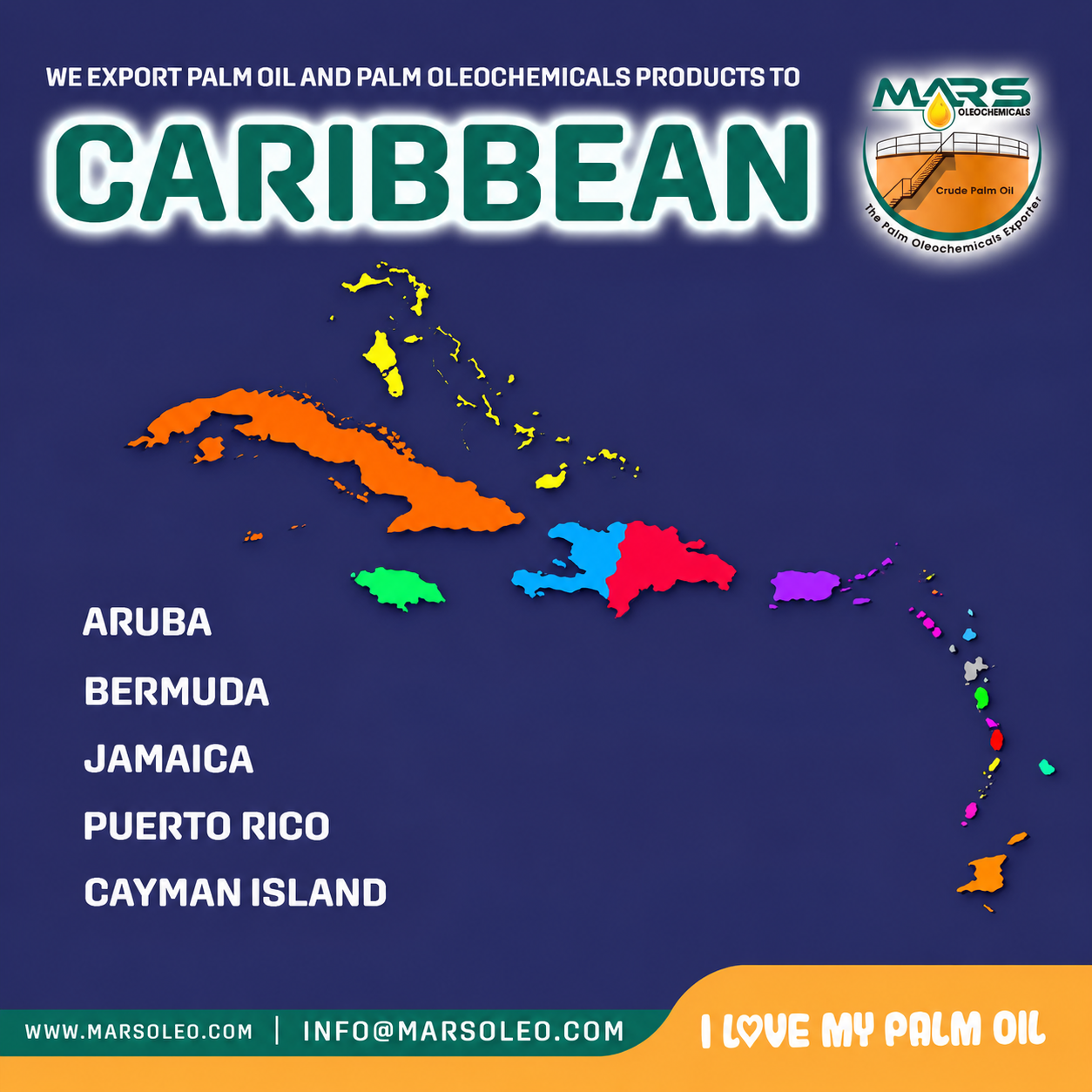 Caribbean and Atlantic island Malaysian palm oil and oleochemical export markets from Mars Oleochemicals.