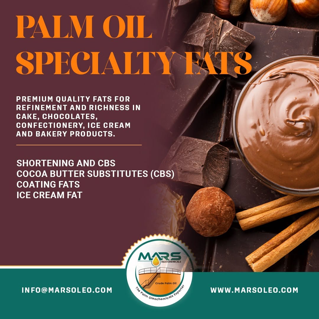 Palm Oil Specialty Fats for chocolate, cakes, confectionery, shortening, coating fats and frozen dessert applications.