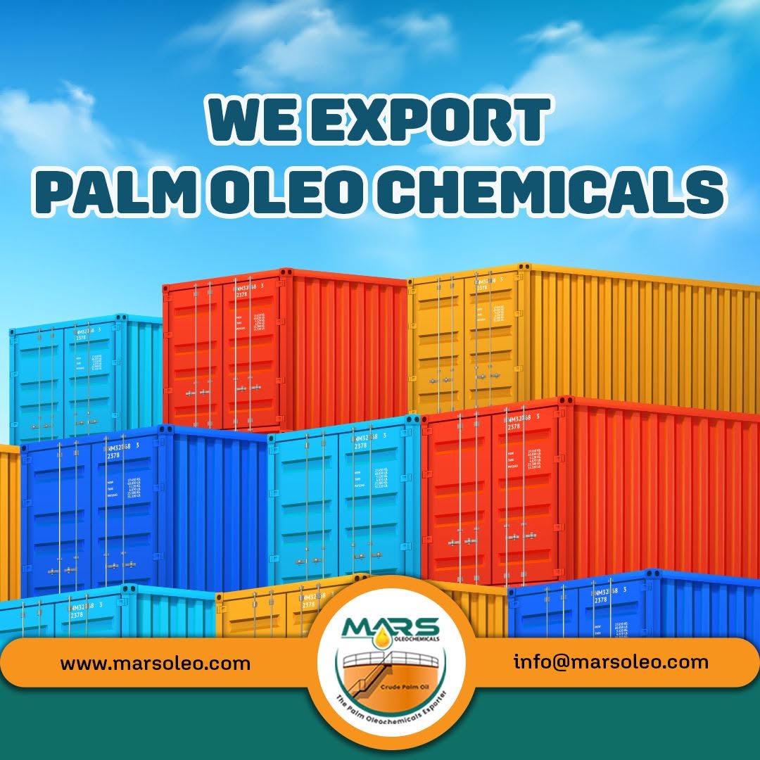Mars Oleochemicals exports high-quality Palm Oleochemicals worldwide with reliable bulk supply Malaysia.