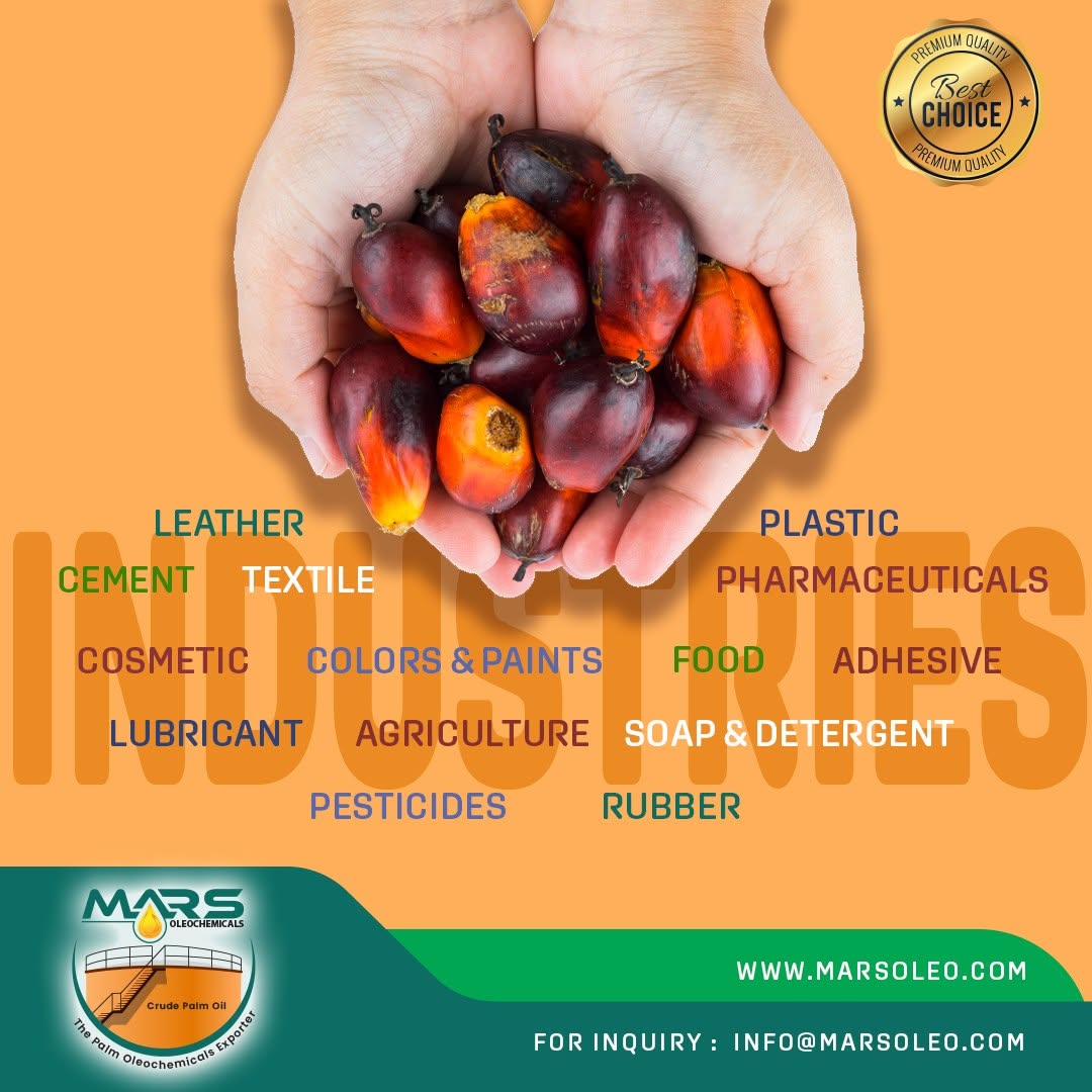 Palm oleochemicals used in cosmetics, textiles, food, lubricants, plastics, rubber and industrial applications.