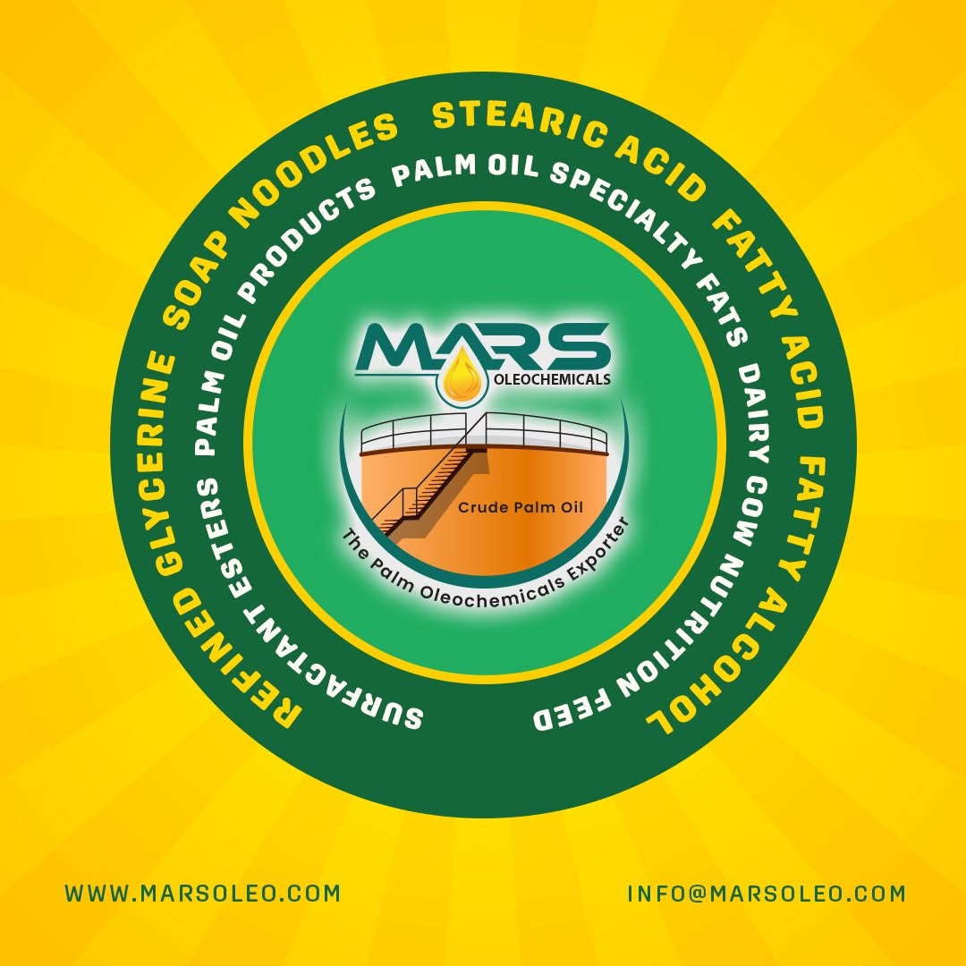 Mars Oleochemicals glycerine, soap noodles, stearic acid, fatty acids, fatty alcohols and palm oil products.