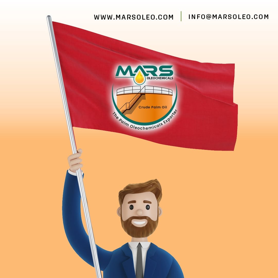 Mars Oleochemicals supplier a businessman holding a Mars branded flag representing global palm oleochemical supply.