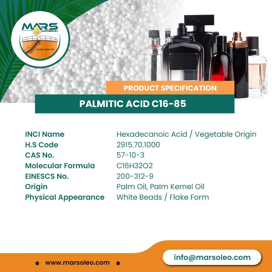 Palmitic Acid C16-85 Specification Palm Based Fatty Acid Supplier Malaysia