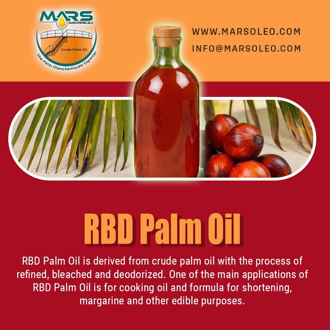 Mars Oleochemicals RBD Palm Oil featuring refined palm oil, palm fruits and edible food applications.