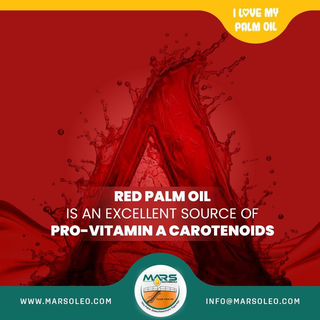 Malaysian red palm oil naturally occurring provitamin A carotenoids and distinctive red-orange colour.