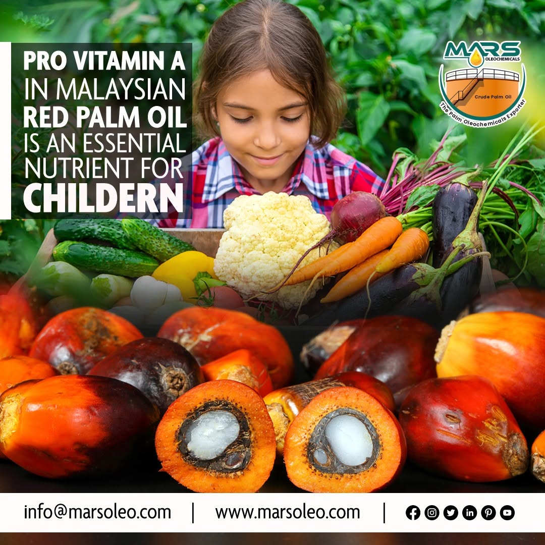 Malaysian red palm oil fruits with vegetables beta-carotene and other provitamin A carotenoids.